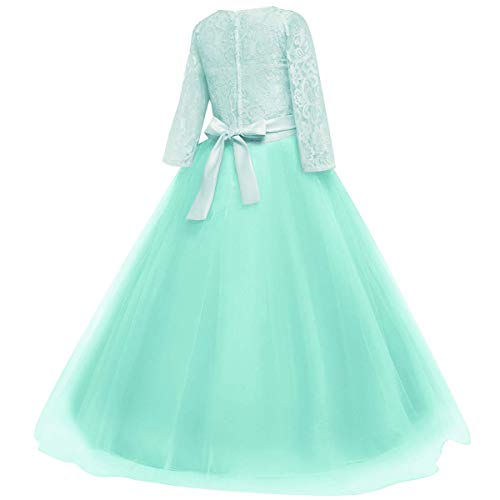 Image of Girls Flower Vintage Floral Lace 3 /4 Sleeves Floor Length Dress Wedding Party Evening Formal Pegeant Dance Gown
