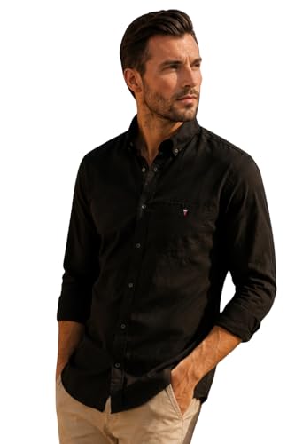Image of Louis Philippe Men's Slim Fit Signature Oxford Easy Care, Natural Stretch Full Sleeve Solid Casual Shirt, Cotton