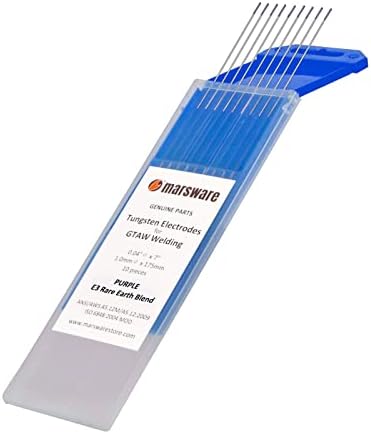 MARSWARE TIG Welding Tungsten Electrode, 10-Pack Rod Rare Earth Blend Tri-Element Non-Radioactive 0.040"×7", Ground Finish Arc Starts Easier and More Stable(Purple, EWG)