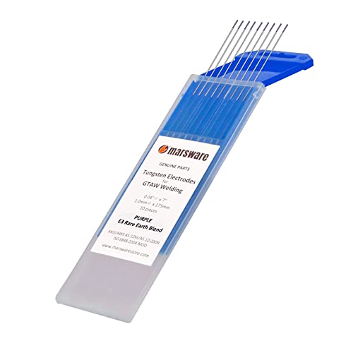 Marsware Tig Welding Tungsten Electrode, 10-Pack Rod Rare Earth Blend Tri-Element Non-Radioactive 0.040"×7", Ground Finish Arc Starts Easier And More Stable(Purple, Ewg) #TOP13