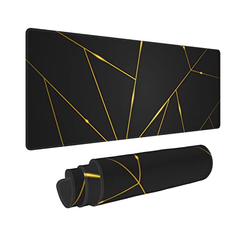 Image of Gaming Mouse Pad 31.5x11.8 Inch XL with Stitched Edges Extended Waterproof Gold Line Black Geometric Desk Pads Non-Slip Rubber Base Large Keyboard Mat Computer Gaming Mousepad for Work /Office /Home