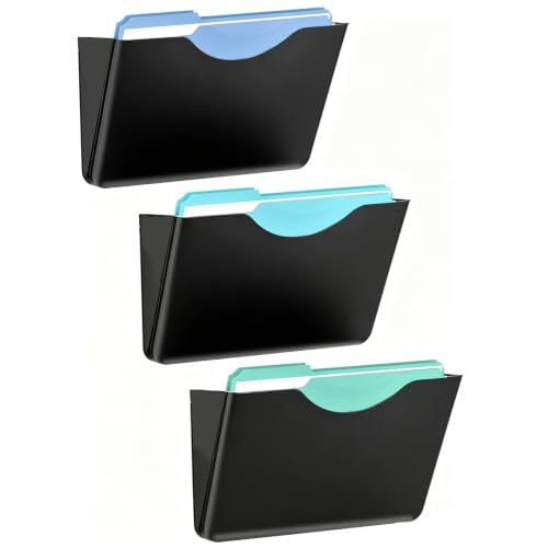 3 Pack Acrylic Wall File Holder, Wall Mount Single Pocket Organizer, Black