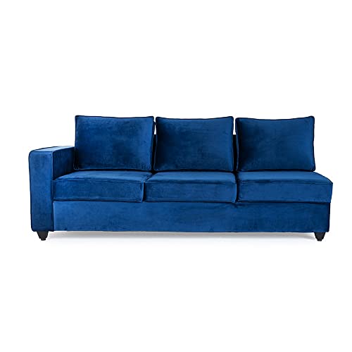 Image of Wakefit 3 Seater Sofa Set | 3 Year Warranty | Velvet Blue Sofa for Living Room - Napper