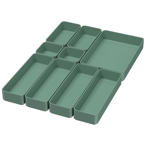 CHANCETSUI 9 Pcs Stackable Drawer Organizer Trays Set, Green, Multifunctional