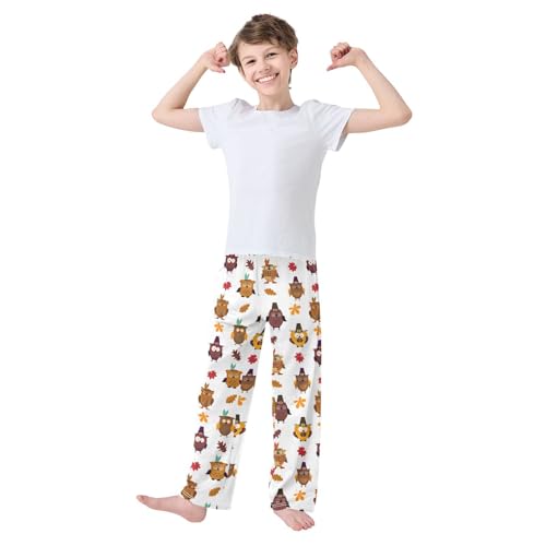 Autumn Maple Leaf Owl Boys Long Pants Soft Trousers Elastic Waist Kids Lounge Bottoms with Pockets S-XL2