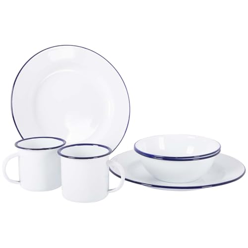 Bo-Camp - Vajilla - Esmalte - 6 Piezas - Blanco/Azul