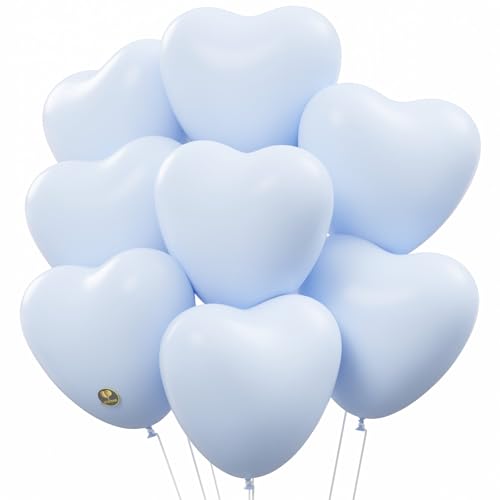 Image of AFTERLOON Biodegradable Balloons 24 pcs Pastel Baby Blue 12 Inch Heart Shaped, Natural Rubber Latex Plastic-Free Alternative Durable Thickened Extra Strong Helium Float, Proposal Marriage Wedding