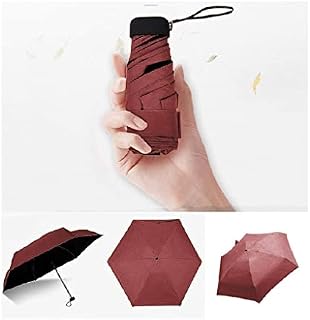 XIANBAO Small Mini Portable 5-Folding Slim Pocket Flat Umbrella, Travel Mini Umbrella , Sun Rain - Compact Parasol Outdoor Travel Umbrella Lightweight Small and Compact for Pocket (Black)