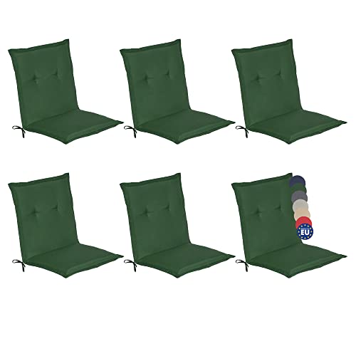 Beautissu Set de 6 Cojines sillas Jardin Loft NL - tumbonas mecedoras de balcón o Asiento Exterior con Respaldo bajo - 100x50x6 cm - Placas compactas de gomaespuma - Verde Oscuro