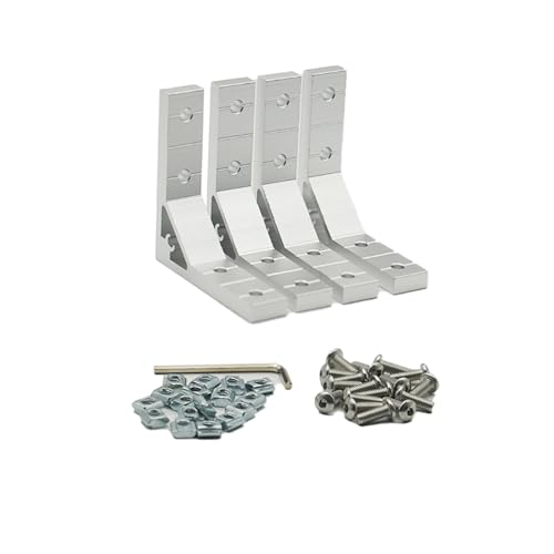 Iverntech 4 staffe angolari per piastre di giunzione interne per profilato in alluminio 2020 con 16 dadi M5T; 16 viti M5; 1 chiave a brugola