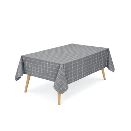 Red Dot Gift 1-Pack (137x180cm) Rectangle Waterproof Oil-Proof Plaid Tablecloth Spill-Proof Washable Reusable Checkered Table Cover for Dining & Kitchen (Grey)