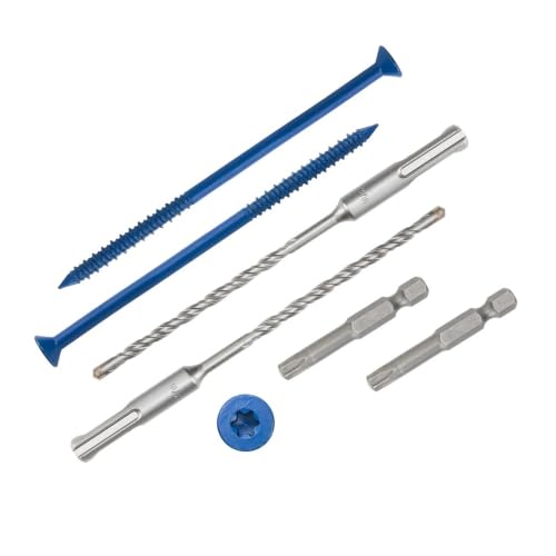 1/4" x 5" Concrete Screws, Blue Flat Head Countersunk Star Drive, 100 Pack w/ 2 Drill Bits & 2 Star Driver Bits Included - Heavy Duty Masonry Anchor Screws for Concrete, Brick, Block - Carbon Steel by GLAZIER PRODUCTS LLC - Used condition - Image 3
