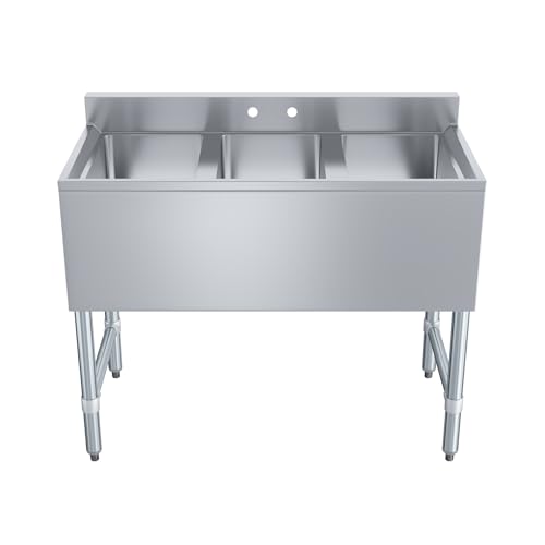 Image of AmGood One Compartment Stainless Steel Under bar Sink (Sink Size: 38 inchx19 inch, Three Bowl)