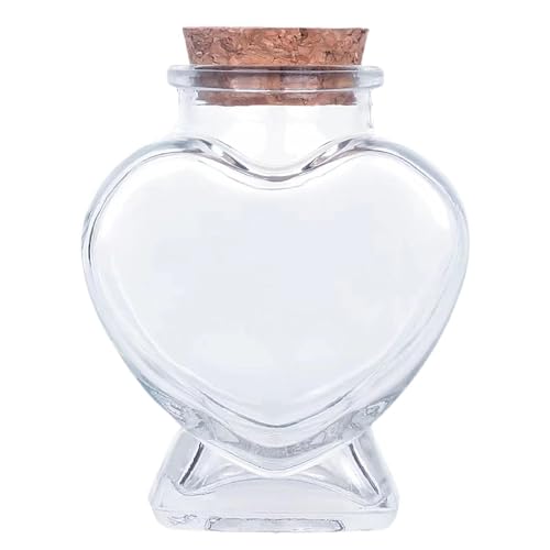 Decorative Heart Glass Jar Bottle with Natural Cork Lid - Perfect for Crafts, Celebrations, and Unique Gifts (3-1/4-inch)