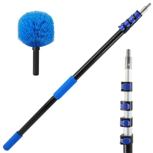 23FT High Reach Cobweb Duster with Extension Pole, Spider Web Brush with Lightweight 4-16.5 ft Telescoping Pole, Soft Bristles Webster Cobweb Duster for Outdoor Indoor Cleaning