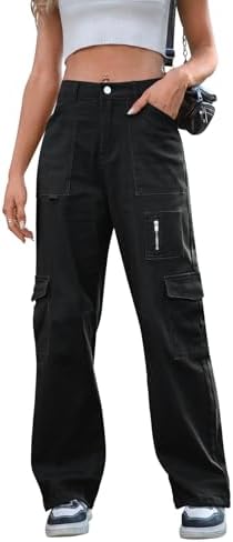 IVIR Cargohose Damen hohe Taille breites Bein Casual Hosen mit 7 Taschen elastische Schnüre Baggy Y2K Hosen