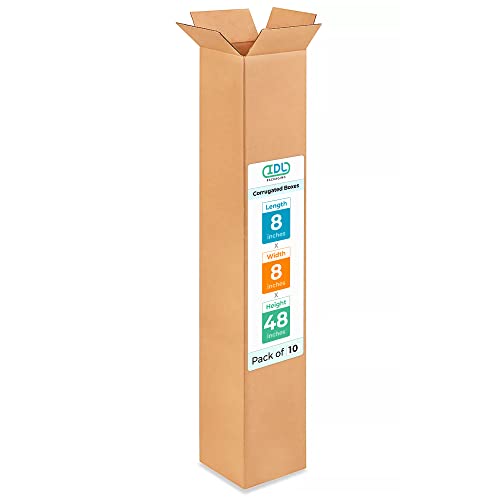 Tall Moving &amp; Shipping Boxes 8x8x48 inches (10-Pack) - Extra Strength 200 lb vs Regular - Corrugated Moving Boxes for USPS/UPS/FEDEX - Packing Box - Moving Cardboard Box by IDL Packaging