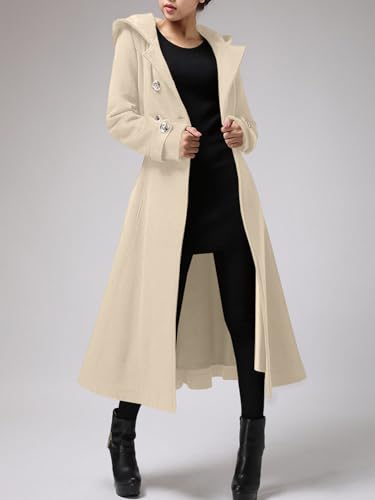 Cicy Bell Womens Long Double-Breasted Hooded Coat Winter Warm Wool Trench Coat with Belts2