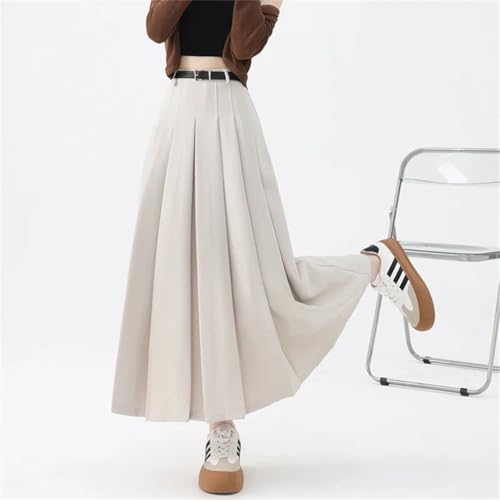 Women's Solid Retro High-Waisted Loose Korean-Style Swinging Midi Mini A-Line Skirt3
