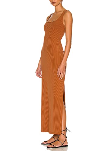Image of ALENDA DANMOS Women Backless Maxi Dress High Sides Slit Bodycon Tank Dress Twist Low Back Casual Sundress 122