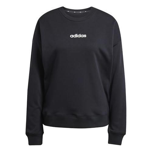 adidas Women's Essentials LINEAR French Terry Sweatshirt, Black/White, L