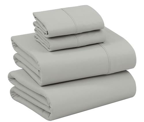 Image of RUVANTI 100% Cotton Percale Sheets Queen Size - Crisp Cooling Bed Sheets for Hot Sleepers, Deep Pocket 16 inch, Soft Breathable & Durable Hotel-Style 4 Piece Set, Silver