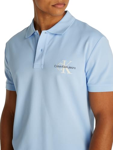 Calvin Klein Herren Poloshirt Kurzarm Monologo Regular Fit, Blau (Blue Bell), XS – Ansicht 3