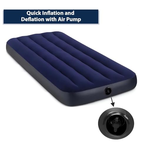 Image of HACER Inflatable Air Bed Portable Mattress Quick Inflation /Deflation Blow Up Single Beds for Home Camping Travel (Dark Blue)