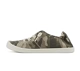Soda Flat Women Shoes Linen Canvas Slip On Sneakers Lace Up Style Loafers Zig-S (Camo, 6)