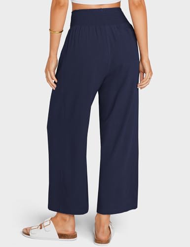 TARSE Women Linen Pants Wide Leg Elastic High Waisted Palazzo Trousers Casual Loose Beach Vacation Clothes with Pockets4