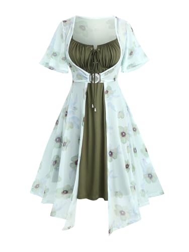 Image of ROSE GAL Rosegal Plus Size Women Sundress Set Flutter Sleeves Floral Dress and Lace-up Cami Dress