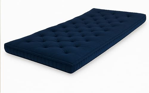 Image of ATOOTFUSION Cotton Floor Mattress, 4 inch Thick Tufted Cushion, 72 x 30 inch, Foldable, Rollable Light Weight Cotton Mattress (Navy Blue)