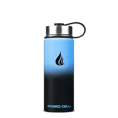 Image of HYDRO CELL Stainless Steel Insulated Water Bottle with Straw - For Cold & Hot Drinks - Metal Vacuum Flask with Screw Cap and Modern Leakproof Sport Thermos for Adults (Blue /Black 18oz)