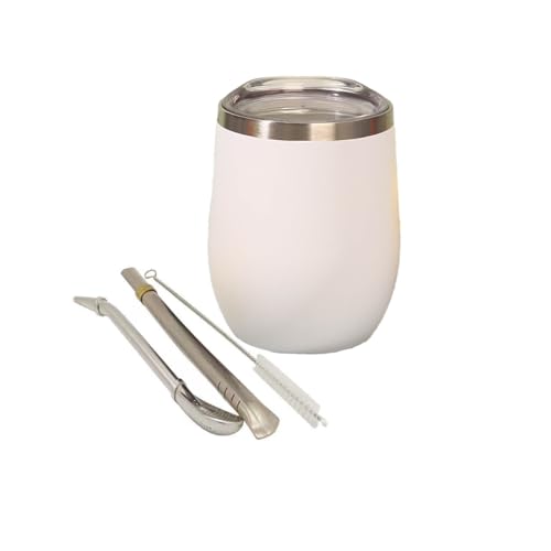 Yitobici Taza de té mate de acero inoxidable de doble pared resistente al calor con tapa sin BPA, dos pajitas y cepillo de limpieza (blanco)