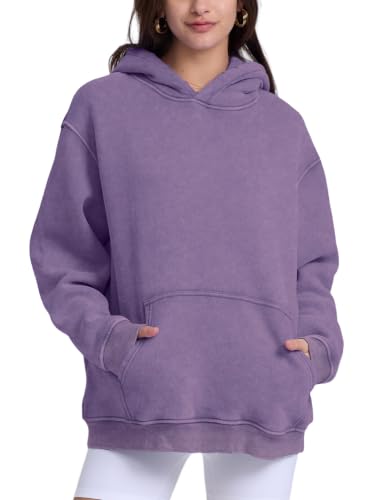 Image of FAIABLE Womens Oversized Acid Wash Hoodie Unisex Heavyweight Cotton Hoodies Fleece Vintage Washed Sweatshirt Women Men