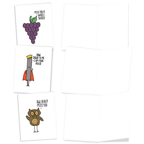 The Best Card Company - 10 Funny Assorted Blank Humor All Occasions Notecards Boxed Set 4 X 5.12 Inch W/Envelopes Cute Word Play For Men, Women (10 Designs, 1 Each) - Fun Puns M2975Ocb #TOP2
