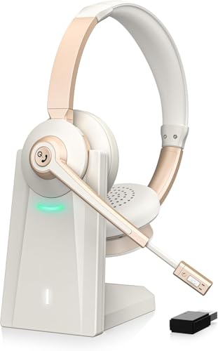 Image of Wireless Headset, Bluetooth Headphones with Microphone AI Noise Canceling /Charge Dock, Wireless Headset with Mic Mute & USB Dongle for Computer Phone Remote Work Office Call Meeting Teams