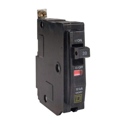 Square D QOB120 Miniature Circuit Breaker, 240 VAC/48 VDC, 20 A, 10 kA Interrupt, 1 Pole, Thermal Magnetic Trip