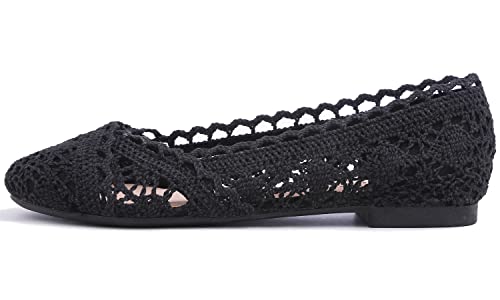 Image of FEVERSOLE Women's Comfort Breathable Knit Crochet Shoes Lace Ballet Flats
