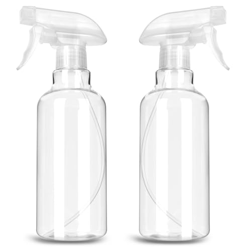Spray Bottles - Plastic Spray Bottles for Cleaning,Empty Spray Bottle for Plants, Pet, Hair - Refillable Spray Bottle with Adjustable Mist/Stream - 16.9oz/2Pack (Clear)