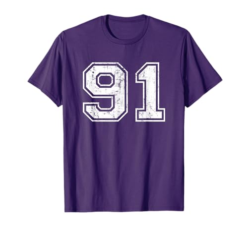 Number 91 Distressed Vintage Ninety One Sports Team Practice T-Shirt