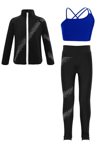 JEATHA Kids Girls Ice Skating Outfit Gym Training Suit Figure Skating Jacket with Cami Top and Leggings Pants Set