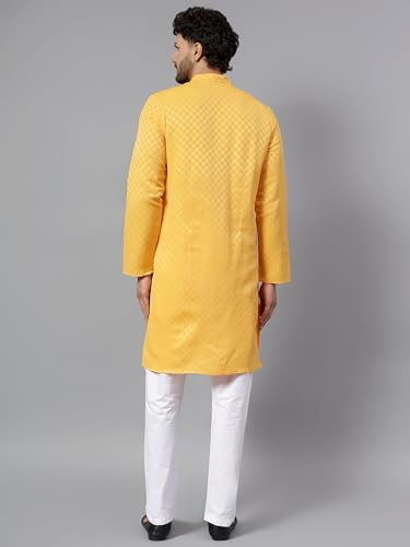 Image of LATEST CHIKAN Men's Checkered Cotton Blend Straight Kurta