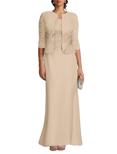JAEDEN 2 Teilig Brautmutterkleider mit Jacke Satin Spitze Abendkleid Set Damen Hochzeitsgast Kleid...