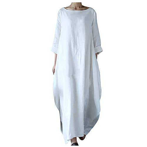 Plus Size Kaftan Dress Tunic Long Maxi Kimono Caftan Gown Nightdress Oversized Beach Casual Cotton Linen Dress White