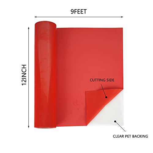 Image of HTVVETUR HTV Vinyl Rolls Heat Transfer Vinyl - 12 inch x 9ft Red HTV Vinyl for Shirts, Iron on Vinyl for Cameo - Easy to Cut & Weed for Heat Vinyl Design (04 K4 Red-9ft)