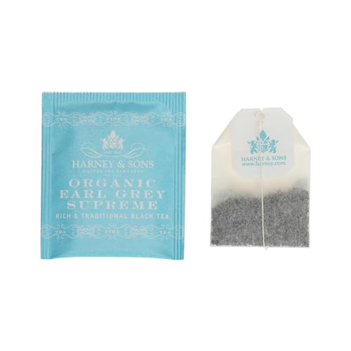 Harney & Sons Organic Earl Grey Supreme | Box of 50 Organic Earl Grey Tea Bags with Black Tea & Bergamot Oil, Individually Wrapped Teabags