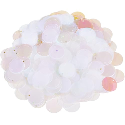 CABODYALS 450 lentejuelas redondas blancas 20 mm, a granel, plástico transparente, iridiscentes, para costura, manualidades, bordado