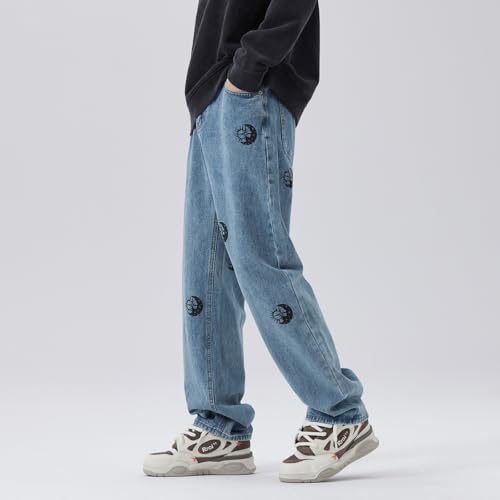 Jeans Pants Trousers Denim High Street Classic Loose Printed Retro Men's Wide Leg3