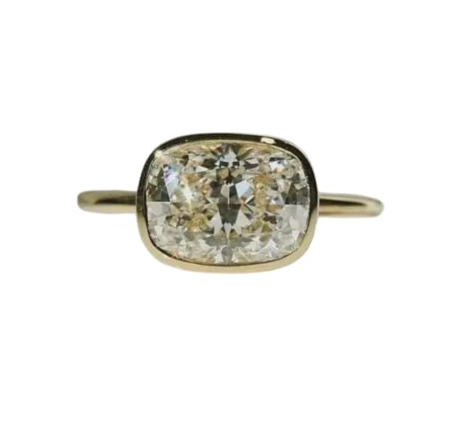 2.5CT Elongated Cushion Cut East West Bezel Set Ring, 14K Gold Plated Ring Cushion Cut East West Solitaire Ring, Minimalist Modern Engagement Ring,Gifted For Her,Size 3-12.